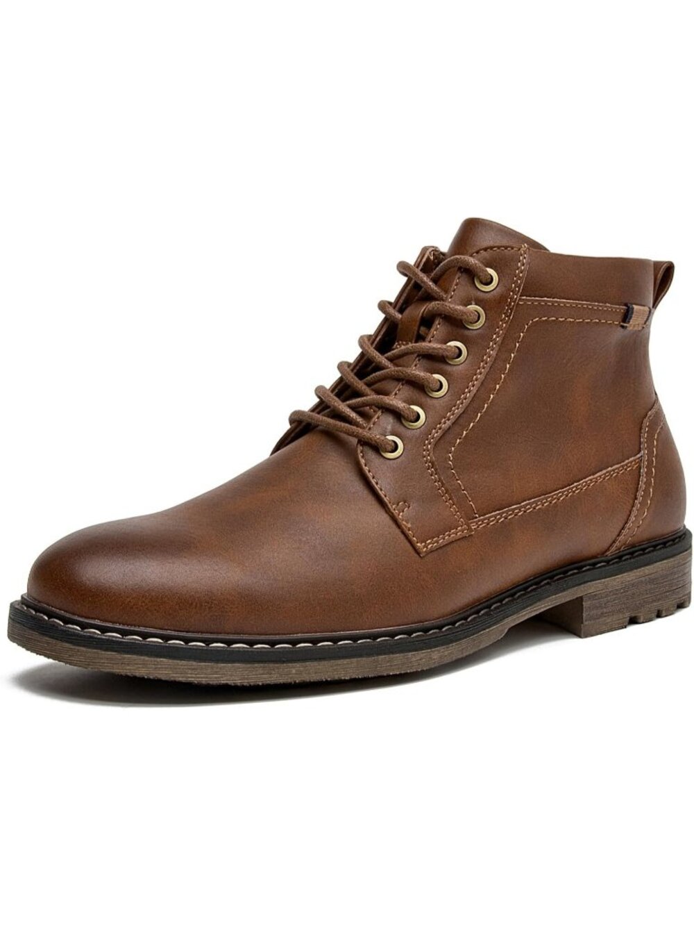 Men's Camel Casual Ankle Boots Comfortable Lace Up Distressed Finish Side Zipper